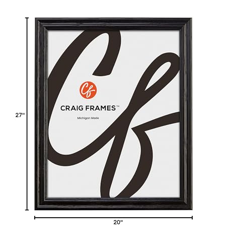 Craig Frames 20x27 Black Wooden Picture Frame with Clear Plexiglass for Wall Display, Puzzles, or Posters Craig Frames