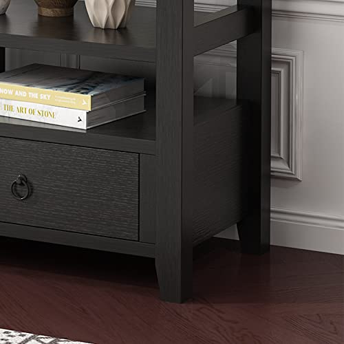 Karl home Console Table with 3 Bottom Drawers, 57.9" W Sofa Side Table Entryway Desk with 3 Storage Cubbies 1 Open Shelf, Vintage TV Stand for Hallway Living Room Office, Black 29.9" H Karl home