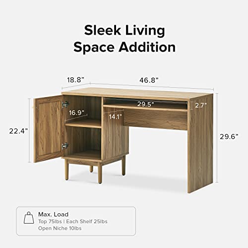 mopio Haylee Farmhouse Rattan Study Desk with Adjustable Shelf Storage Space mopio