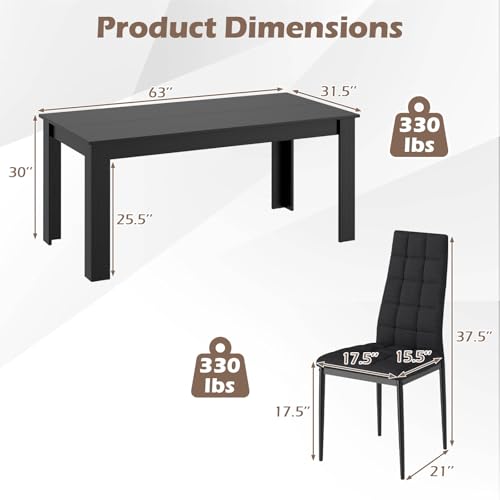 Giantex 5-Pieces Dining Table Set for 4, 63" Large Kitchen Table and 4 Fabric Dining Chairs with Padded Seat, High Backrest, Anti-Slip Foot Pad, Space-Saving Dinette Set for Restaurant Giantex