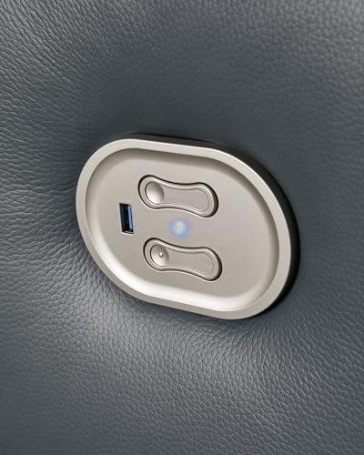 Signature Design by Ashley Mindanao Modern Leather Match Upholstered Power Reclining Loveseat with Console, USB Ports and Cup Holders, Gray Signature Design by Ashley