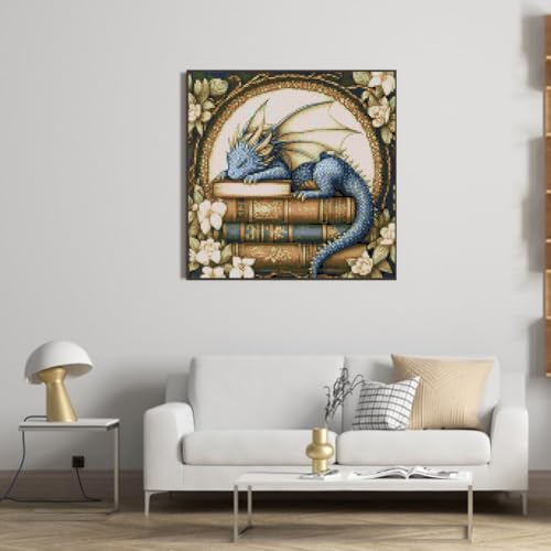 KYOQFVN Dragon Stamped Cross Stitch Kits for Adults - 11 CT Embroidery Kits for Beginners Adults, DIY Patterns Dimensions Counted Cross-Stitch Kits for Adults Arts Craft 14x14 inch