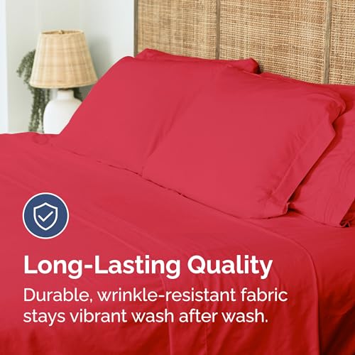 Full Size Flat Sheet - Hotel Quality Top Flat Bed Sheet Only - Ultra-Soft, Comfy, Breathable & Cooling - Fade & Wrinkle Free - Easy-Care, Stain & Shrink Resistant Bedding - Easy-Fit & Oeko-Tex - Red CGK Unlimited