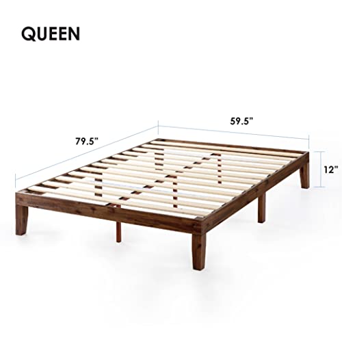 Mellow Naturalista Classic - 12 Inch Solid Wood Platform Bed with Wooden Slats, No Box Spring Needed, Easy Assembly, Queen, Espresso Mellow