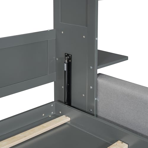 Merax Murphy Bed Cabinet Queen Size with Sofa, Queen Murphy Bed with Couch, Adult Wall Murphy Queen Size Bed Frame with Storage Shelves and LED Lights, Grey Merax