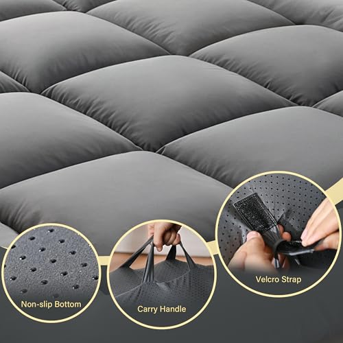 DOWNSTORIA Japanese Floor Mattress, Foldable Futon Mattress Tatami Mat with Handle, Roll Up Dormitory Sleeping Pad for Camping, Guestroom Bed, Full Size, Grey DOWNSTORIA