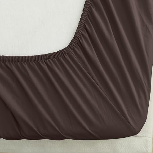 Mocassi King Fitted Sheet - Deep Pocket Cooling Sheets up to 16 inch - Hotel Luxury 1800 Premier - Softest Sheets - Wrinkle Resistant - 1 Single Bottom Fitted Sheet, King, Brown Mocassi