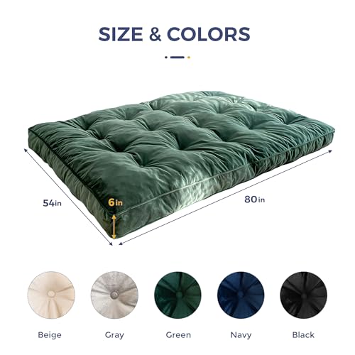 MAXYOYO 6" Futon Mattress Full Size, Velvet Thick Futons Sofa Couch Bed, Versatile Floor Mattress for Adults (Frame Not Included), Green MAXYOYO