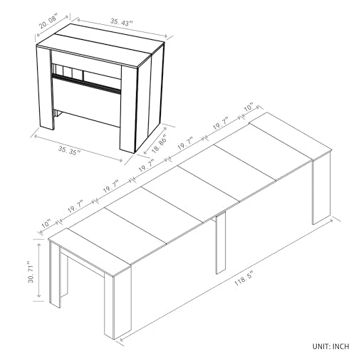 HOMBIX Transformer Table, Expandable Dining Table for 10-12 People, Folding Console Table Space Saving Furniture for Small Apartments, White HOMBIX