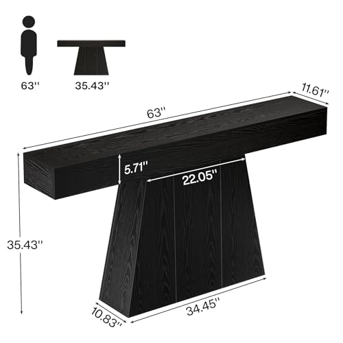 Tribesigns 63" Black Console Table, Farmhouse Entryway Table with Trapezoidal Base, Narrow Long Wood Sofa Table Behind Couch Table for Entrance, Hallway, Living Room, Black Tribesigns