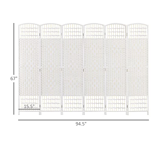 HOMCOM 6 Panel Room Divider, Folding Privacy Screen, 5.6' Room Separator, Wave Fiber Freestanding Partition Wall Divider, White HOMCOM