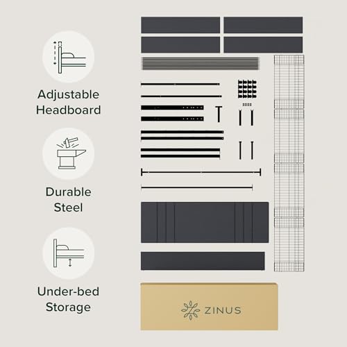 Zinus Billie Platform Bed Frame, Four Underbed Storage Drawers, Height Adjustable Headboard, Upholstered Style, King Zinus