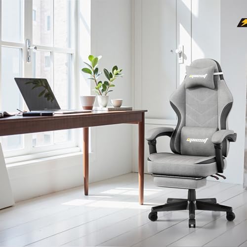 Opiesit Gaming Chair,Computer Chair with Pocket Spring Cushion,Ergonomic Office Chair with Footrest,Height Adjustable Video Gamer Chair with Lumbar Support for Adults (No Massage, Grey) Opiesit