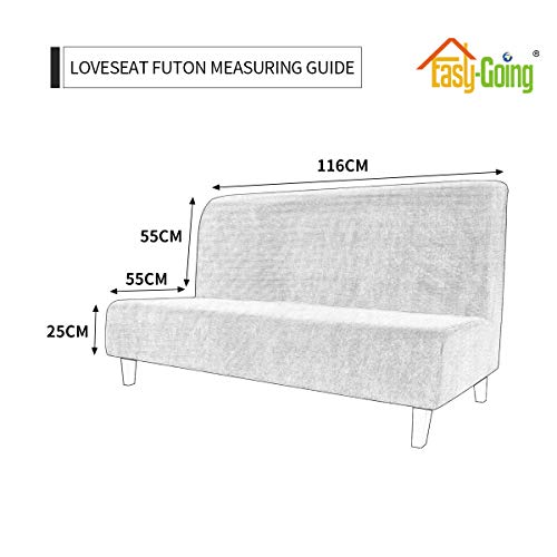 Easy-Going Stretch Futon Slipcover Armless Futon Bed Cover Furniture Protector Without Armrests with Elastic Bottom for Kids, Soft Jacquard Fabric Small Checks (Medium, Dark Gray) Easy-Going