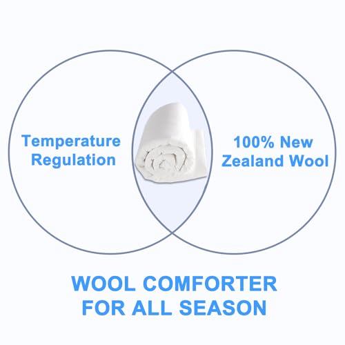 Wool Comforter Queen Size Duvet Insert All Season, Ultra-Soft Wool Duvet, Breathable Washable Comforter, Medium Weight,100% Noiseless Cotton Shell(White) YMLIVE