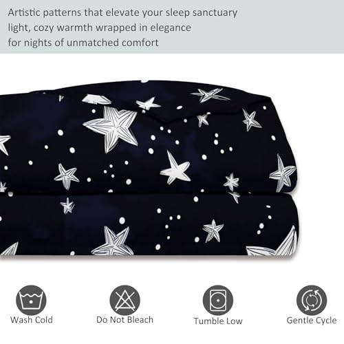 Double-Sided Printed Bedding with Minimalist Stars Cute - Ultra-Soft Microfiber Duvet Cover Set Single Durable Zipper Closure, Comfortable Quilt Cover for Bedroom Décor Dark Generic