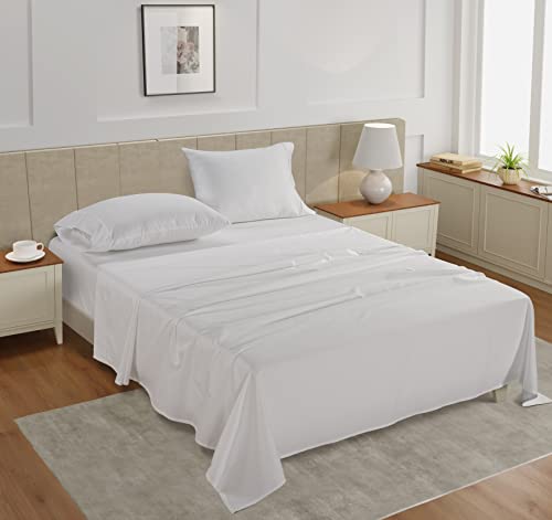 LANE LINEN Queen Sheet Set - 450 Thread Count Premium Soft Long Staple 100% Cotton Sheet, Hotel Luxury Sateen Silky Finish, Snug Fit 15" Deep Pocket, Low Pill, Machine Washable - White Sheets LANE LINEN