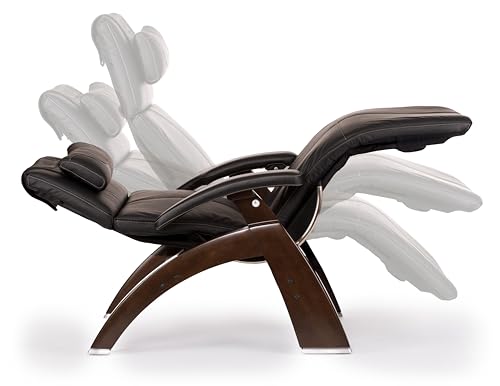 Perfect Chair Human Touch PC-420 Classic Manual Plus Zero Gravity Recliner, Black Vegan SoftHyde Vinyl, Extended Armrests, Solid Wood Stain Base (Walnut Wood Stain Base)