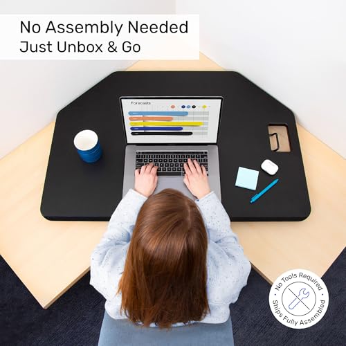 X-Elite Pro 40" Corner Standing Desk Converter with Pneumatic Lift | Adjustable Sit to Stand Riser, L-Shaped Desks & Cubicles | Fully Assembled Computer Workstation (Matte Black) Stand Steady
