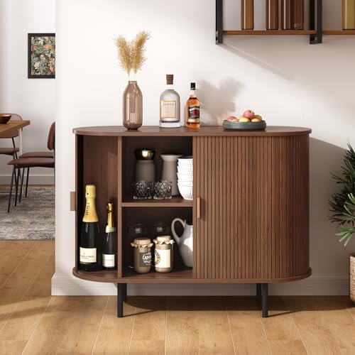 ONBRILL 40" Sideboard Buffet Cabinet with Storage, Storage Cabinet with Sliding Door & Adjustable Shelf, Modern Accent Coffee Bar Console Table for Kitchen, Entryway, Walnut ONBRILL