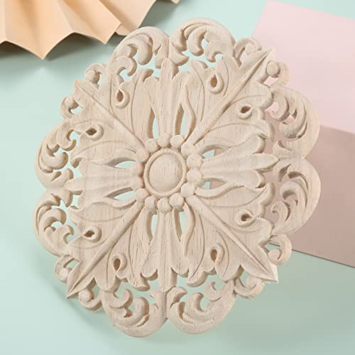 MUXSAM Retro Wood Carved Onlays Appliques, Round Solid Woodcarvings Center Decals for Closet Door Cabinet Drawer Wall Ceilling Dresser Wardrobe MUXSAM