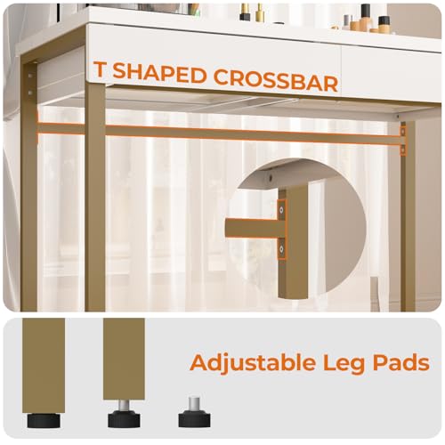 GreenForest Vanity Desk with 2 Drawers,39 inch White Desk with Glossy Desktop Easy Clean,Makeup Dressing Table with Metal Gold Legs for Home Office Small Spaces,Bedroom GreenForest