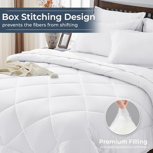 HEVUMYI White Queen Comforter Set - 7-Piece All Season Bed in a Bag Queen, Ultra Soft Bedding Set with Comforter, Flat Sheet, Fitted Sheet, Pillowcases, Pillow Shams HEVUMYI