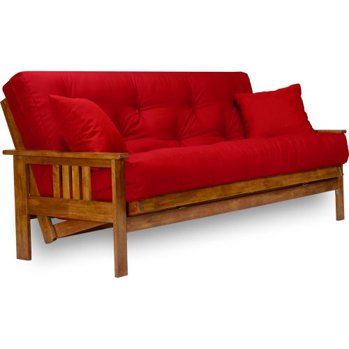Nirvana Futons Stanford Futon Set - Full Size, Frame, 8" Mattress, Twill Red Cover Nirvana Futons