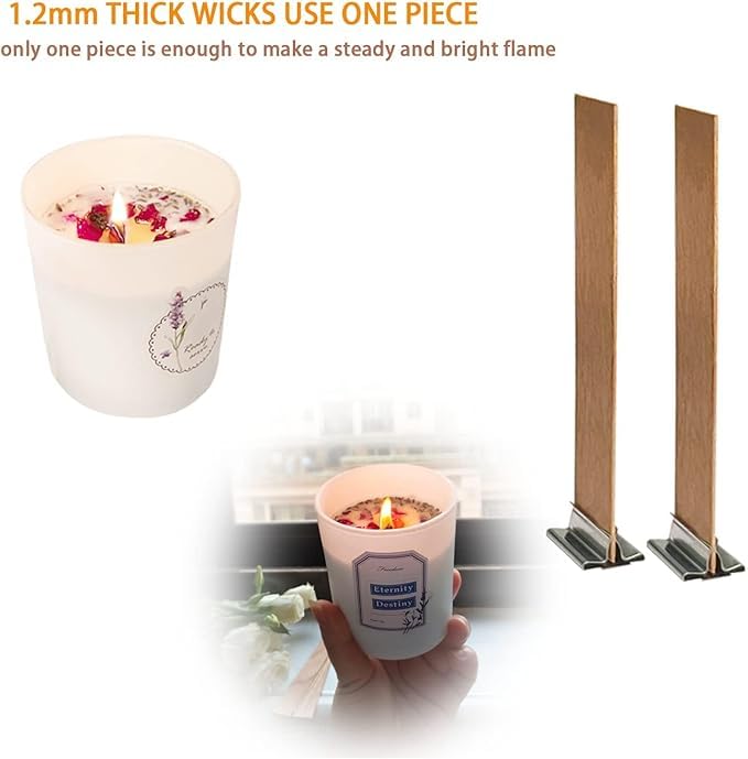 50 pcs 5.1in x 0.76in Wooden Wicks for Candle Making Natural Candle Wood Wicks Candle Cores for DIY Candle Making Craft Wooden Wicks for Candle Making (50 Sets Stickers Included) Phinicco