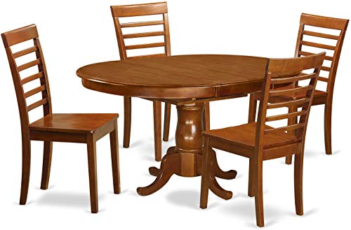 East West Furniture POML5-SBR-W 5 Piece Modern Set Includes an Oval Wooden Table with Butterfly Leaf and 4 Dining Room Chairs, 42x60 Inch East West Furniture