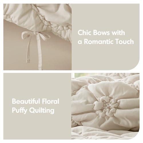 Intelligent Design King Comforter Set – Ivory Lily Puffy Floral Shabby Chic Boho Bedding Comforter Set, Pinch Pleat Bedding Sets, Ultra-Soft, Lightweight & All-Season, King/Cal K Intelligent Design