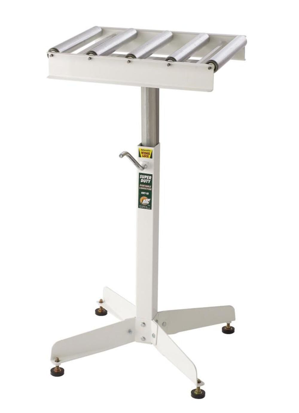 Adjustable Roller Table Stand HTC HRT-10 Super Duty Conveyor Feed Stand With 5 Ball Bearing Rollers , White HTC