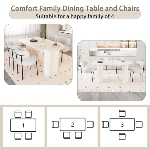 Hilknen Modern Cream Dining Table Set for 4, 5 Piece Dining Table and Chairs Set, 63" White Oval Dining Table with 4 Modern Chairs, Kitchen Table and Chairs Set for 4-6 Person Ideal for Dining Room Hilknen