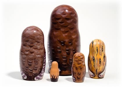 North American Owls 5 Piece Russian Wood Nesting Doll Matryoshka Stacking Dolls Golden Cockerel
