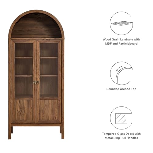 Modway Tessa Arched 71" Tall Storage Display Cabinet in Walnut Wood Grain Modway