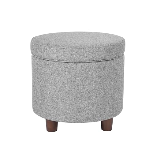 Homepop Home Decor | Upholstered Round Storage Ottoman | Ottoman with Storage for Living Room & Bedroom, Light Gray Tweed Large HomePop