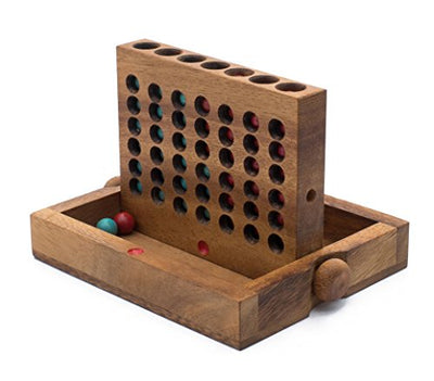 Wooden 4 in-Row Game (Travel Set) | Wood Connect Line Game Traditional Family Board Games | Strategy Game | Classic Table Game Premium Handmade Unique Gift & Table Accent