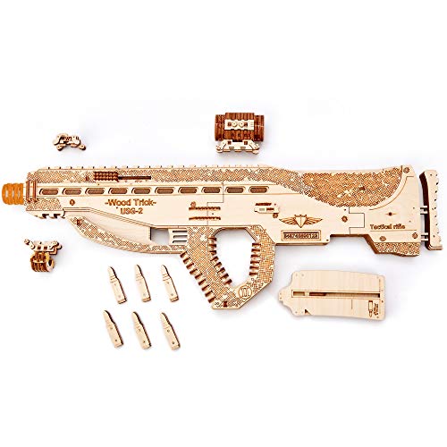 Wood Trick Assault Gun Wooden Model Kit for Adults and Teens to Build - Rifle Guns for Kids - 3D Wooden Puzzle Mechanical Model Wood Trick