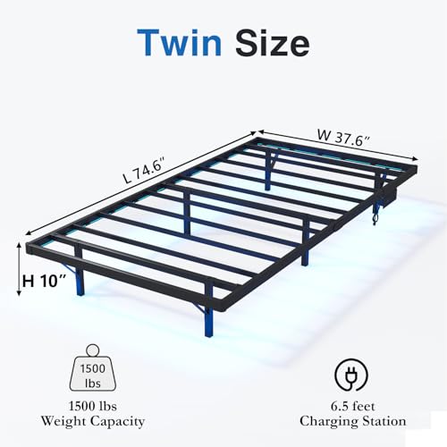 HAVONIZD Floating Bed Frame Twin with LED Lights and Charging Station - 10 inch Platform Bed Frame No Box Spring Needed, Easy Assembly HAVONIZD