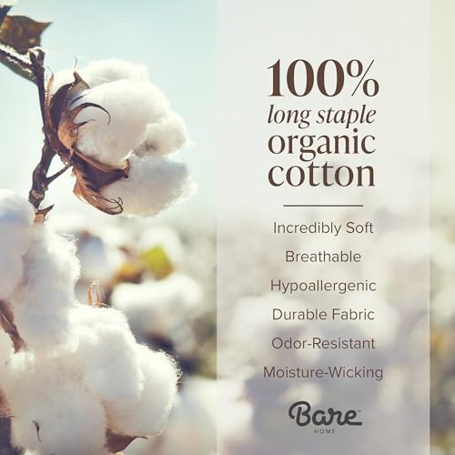 Bare Home 100% Organic Cotton Queen Duvet Cover Set - Crisp Percale Weave - Lightweight & Breathable - Cooling Duvet Cover Set (Queen, White) Bare Home