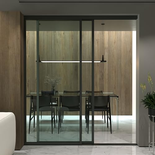 Doors 55 Glass Room Divider Panel and Partition Wall, Partition Wall Divider & 2 Panel Room Divider - Perfect Wall Divider for Room Separation & Partition Room Dividers (Clear Glass, 60x80) Doors55