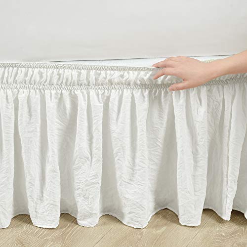Lush Decor Ruched Ruffle Elastic Easy Wrap Around Bed Skirt Single Queen/King/Cal King Off White - Queen Bed Skirt - Dust Ruffle - Cream Bedskirts Lush Decor