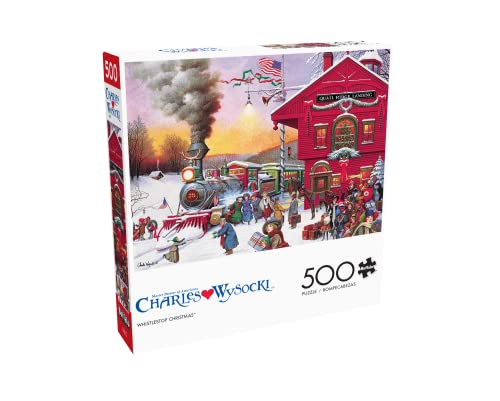 Buffalo Games - Charles Wysocki - Whistle Stop Christmas - 500 Piece Jigsaw Puzzle Red, Violet, Green, 21.25"L X 15"W Buffalo Games
