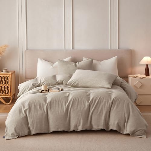 BFS HOME Linen Duvet Cover Twin Size - Soft Breathable Cotton Linen Blend, 3-Pieces Bedding Set with 2 Pillowcases, Stonewashed Texture, Khaki, All-Season Comfort BFS HOME