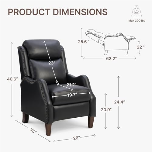 KISLOT Leather Pushback Recliner Faux Armchair with Rivet Decoration Single Sofa Accent Chair for Living Room Bedroom