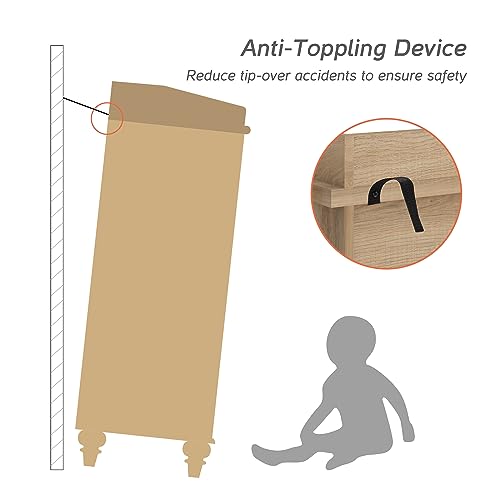 WAMPAT Dresser for Bedroom with 6 Drawers, Kids Dressers with Wide Chest of Drawers, Mid Century Modern Wooden Closet Storage Organizer for Living Room, Nursery, Hallway, Rustic Oak WAMPAT