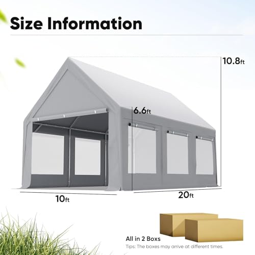 Quictent Heavy Duty 10x20 ft Carport Tent with Ultra-High Peak & Ventilation Windows, Waterproof Outdoor Canopy Shelter for Events, Storage, Parking & Wedding - Gray Quictent