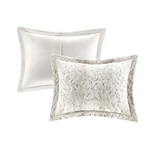 Madison Park Zuri Soft Plush Comforter Set, Faux Fur Animal Stripes Design, Faux Mink On The Reverse, Modern All Season Bedding Set with Matching Sham, King, Snow Leopard 4 Piece Madison Park
