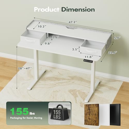 Homall Electric Standing Desk with 2 Drawers, Adjustable Height Computer Desk with Storage Sit Stand Table with Storage Shelf and Splice Board Quick Install for Home Office (White, 48 Inch) Homall