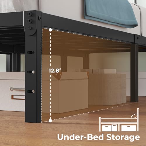 Rolanstar Twin Bed Frame, 14 Inch Metal Platform with Headboard, Charging Station & LED Lights, Under Bed Storage, Heavy Duty, No Box Spring Needed, Easy Assembly, Black Rolanstar